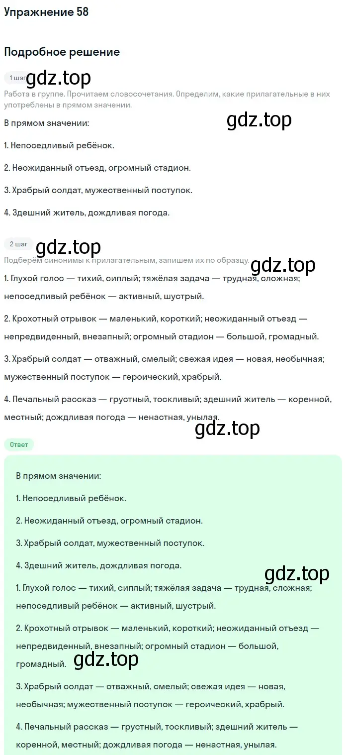 Решение номер 58 (страница 260) гдз по русскому языку 5 класс Шмелев, Флоренская, учебник 1 часть