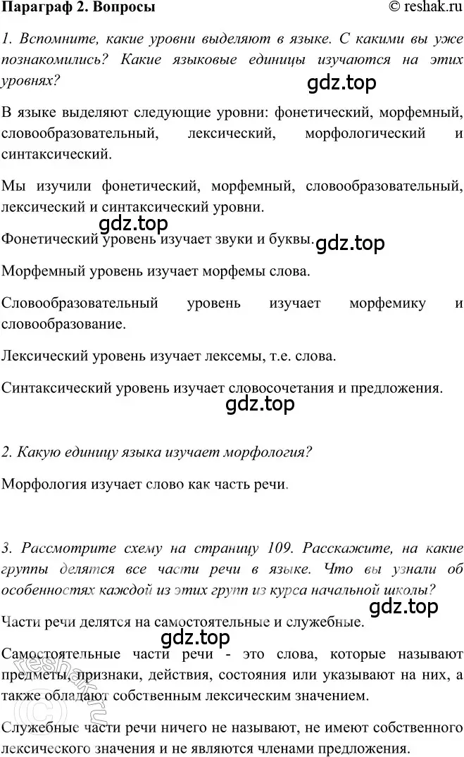 Решение 2. номер Вопросы (страница 108) гдз по русскому языку 5 класс Шмелев, Флоренская, учебник 2 часть