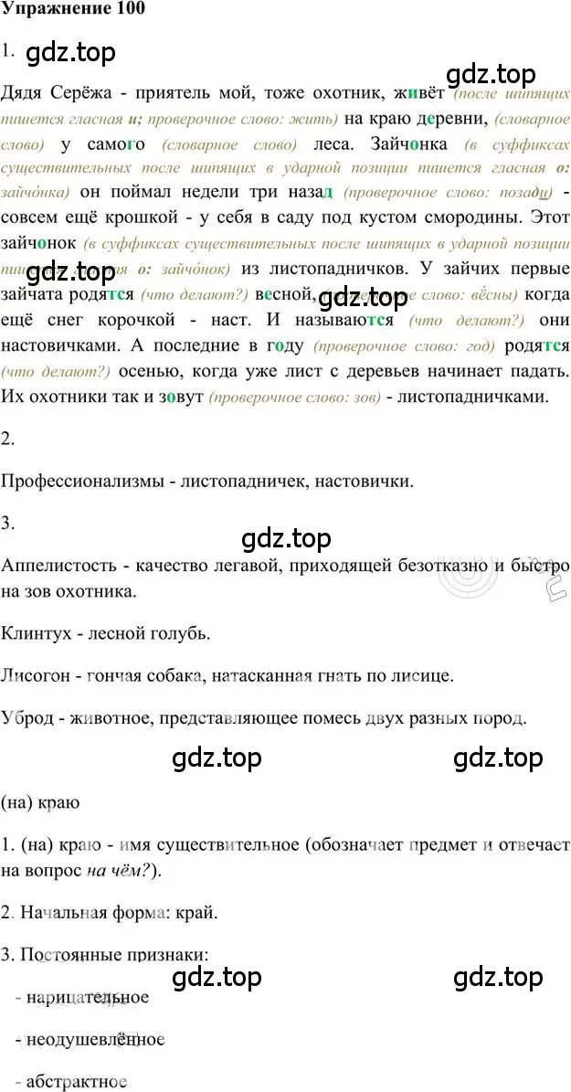 Решение 3. номер 100 (страница 103) гдз по русскому языку 6 класс Быстрова, Кибирева, учебник 1 часть