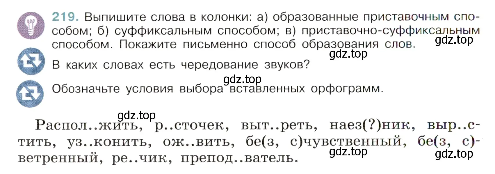 Условие номер 219 (страница 108) гдз по русскому языку 6 класс Баранов, Ладыженская, учебник 1 часть