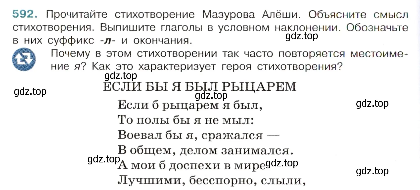 Условие номер 592 (страница 122) гдз по русскому языку 6 класс Баранов, Ладыженская, учебник 2 часть