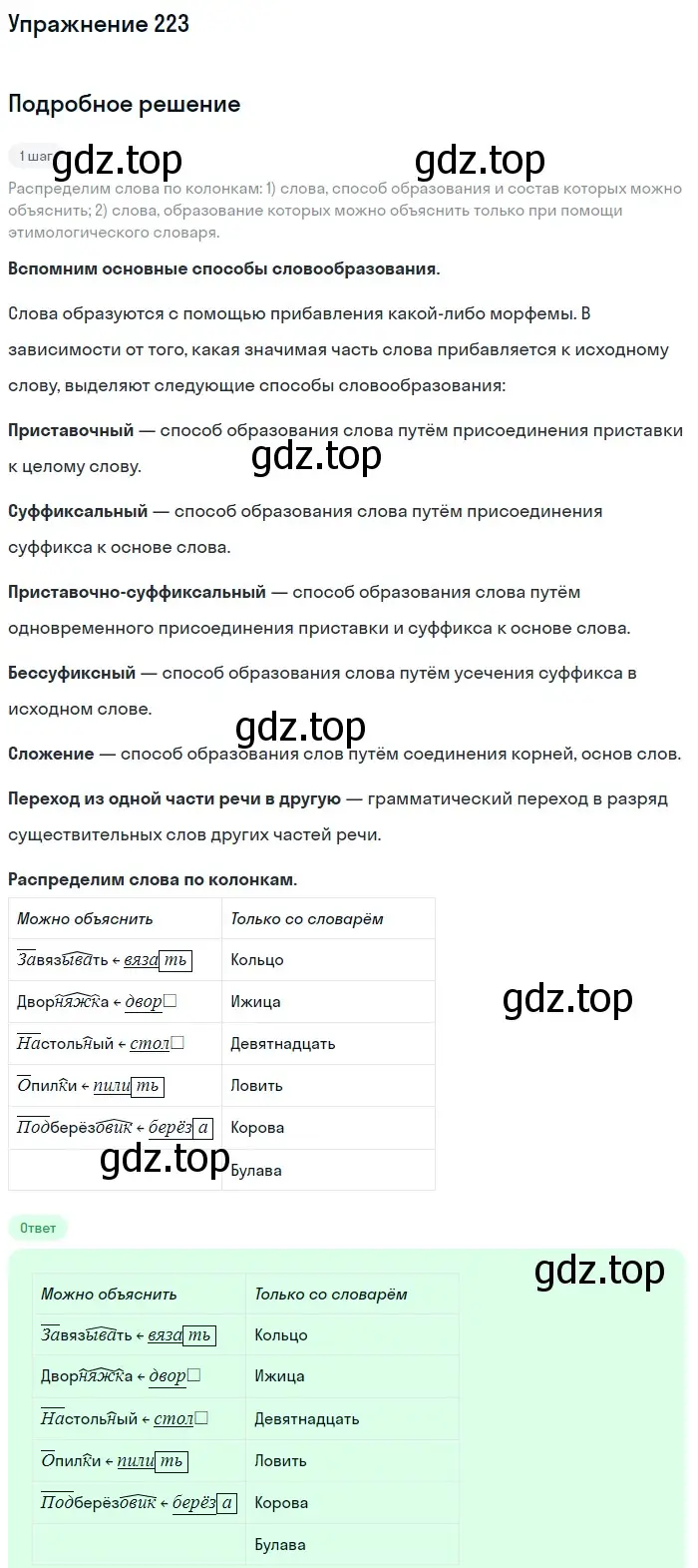 Решение номер 223 (страница 112) гдз по русскому языку 6 класс Баранов, Ладыженская, учебник 1 часть