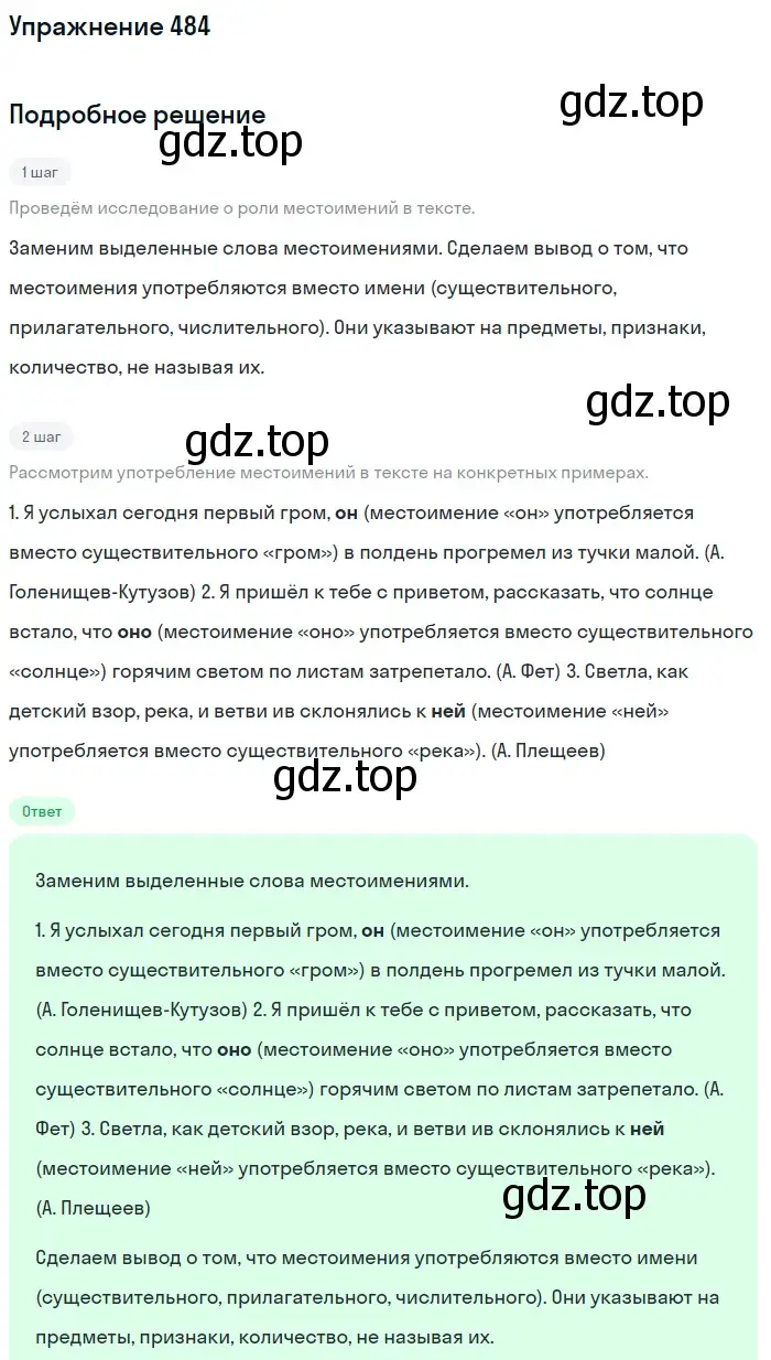 Решение номер 484 (страница 68) гдз по русскому языку 6 класс Баранов, Ладыженская, учебник 2 часть