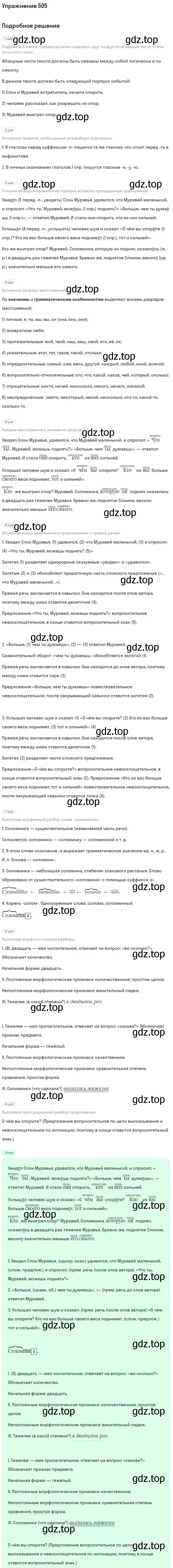 Решение номер 505 (страница 78) гдз по русскому языку 6 класс Баранов, Ладыженская, учебник 2 часть