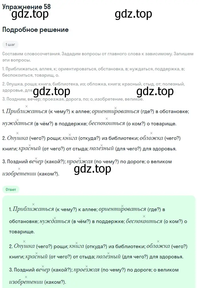 Решение номер 58 (страница 28) гдз по русскому языку 6 класс Баранов, Ладыженская, учебник 1 часть