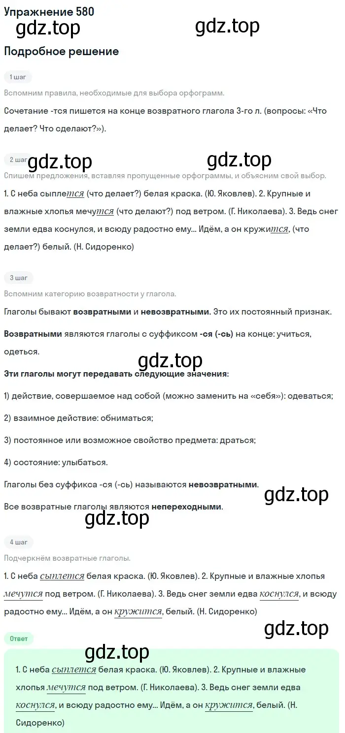 Решение номер 580 (страница 116) гдз по русскому языку 6 класс Баранов, Ладыженская, учебник 2 часть