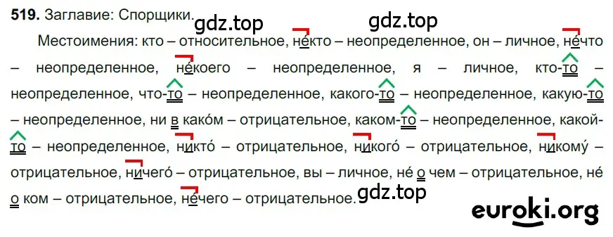 Решение 3. номер 519 (страница 85) гдз по русскому языку 6 класс Баранов, Ладыженская, учебник 2 часть