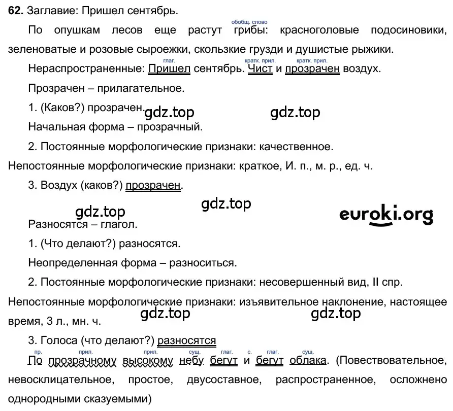 Решение 3. номер 62 (страница 30) гдз по русскому языку 6 класс Баранов, Ладыженская, учебник 1 часть