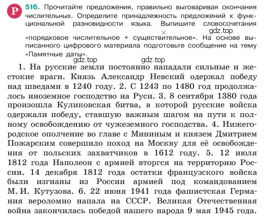 Условие номер 516 (страница 58) гдз по русскому языку 6 класс Баранов, Ладыженская, учебник 2 часть