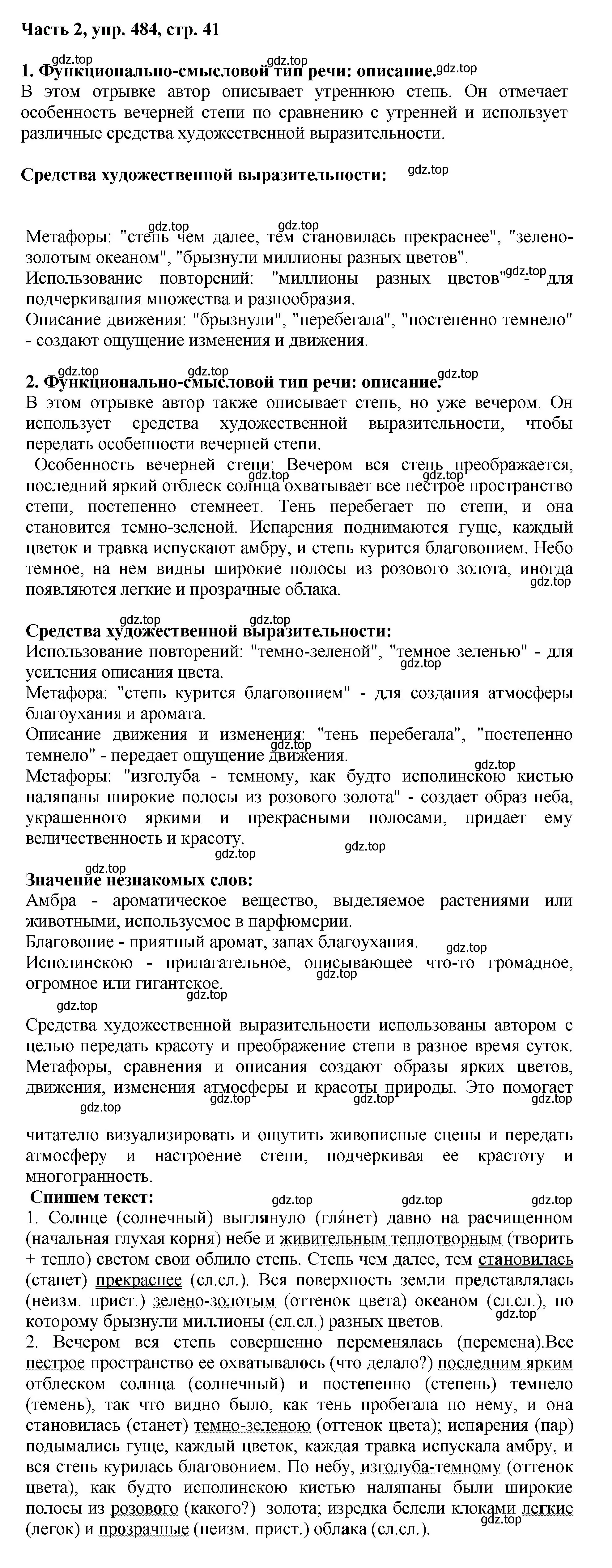 Решение номер 484 (страница 41) гдз по русскому языку 6 класс Баранов, Ладыженская, учебник 2 часть