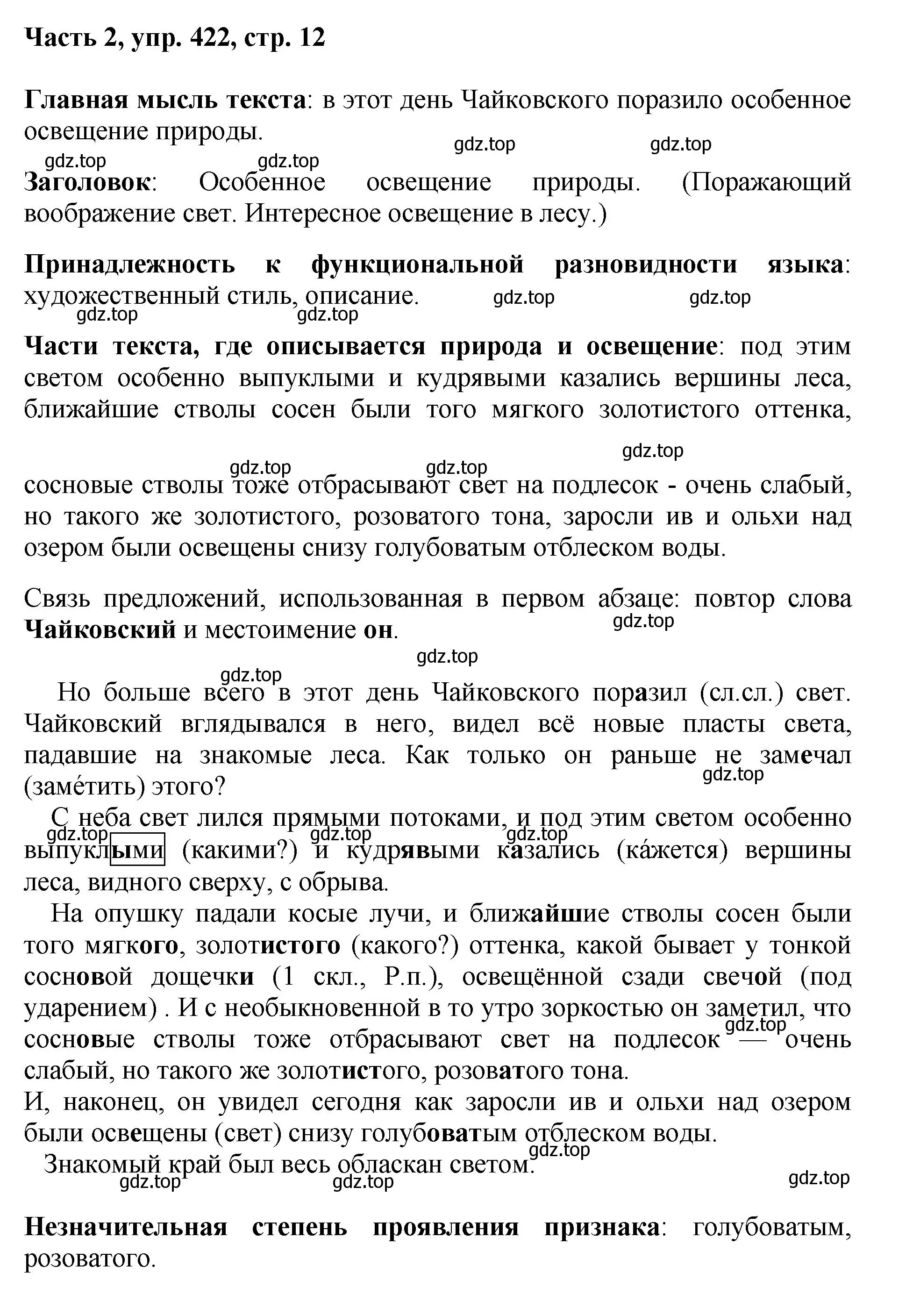 Решение 2. номер 422 (страница 12) гдз по русскому языку 6 класс Баранов, Ладыженская, учебник 2 часть