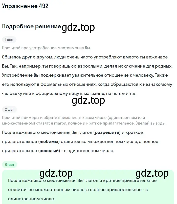 Решение номер 492 (страница 28) гдз по русскому языку 6 класс Разумовская, Львова, учебник 2 часть