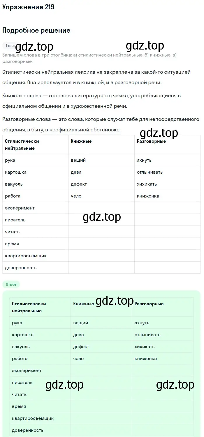 Решение 2. ноомер 219 (страница 98) гдз по русскому языку 6 класс Рыбченкова, Александрова, учебник 1 часть