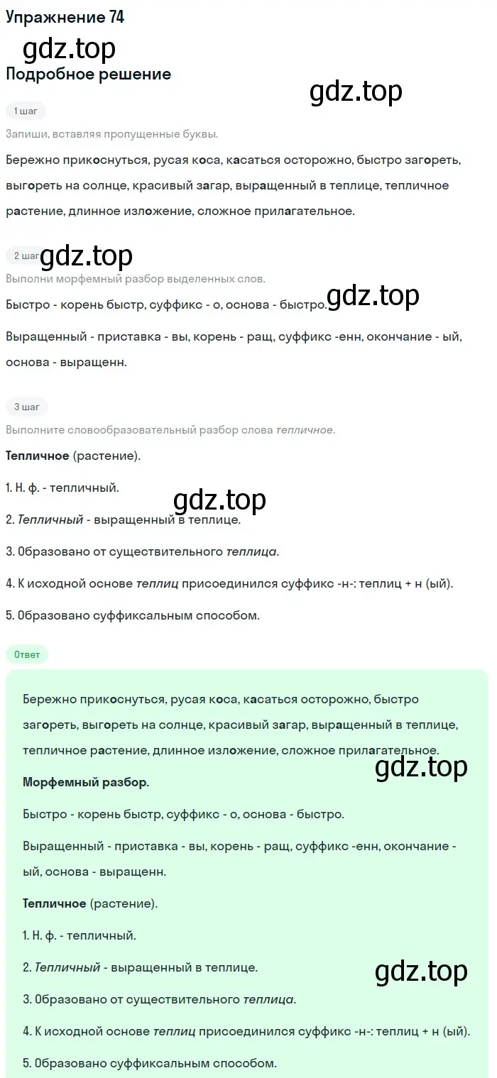 Решение 2. ноомер 74 (страница 39) гдз по русскому языку 6 класс Рыбченкова, Александрова, учебник 1 часть
