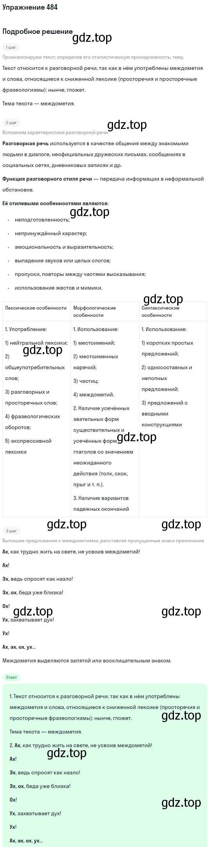 Решение номер 484 (страница 96) гдз по русскому языку 7 класс Баранов, Ладыженская, учебник 2 часть