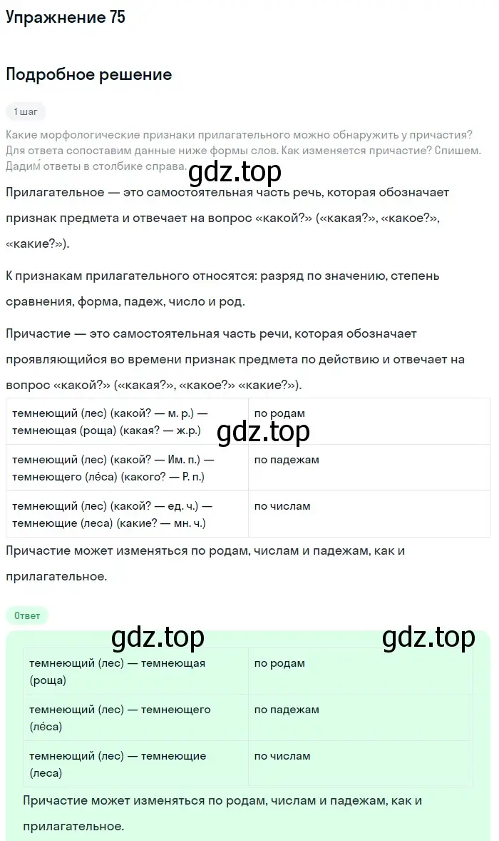 Решение номер 75 (страница 40) гдз по русскому языку 7 класс Баранов, Ладыженская, учебник 1 часть
