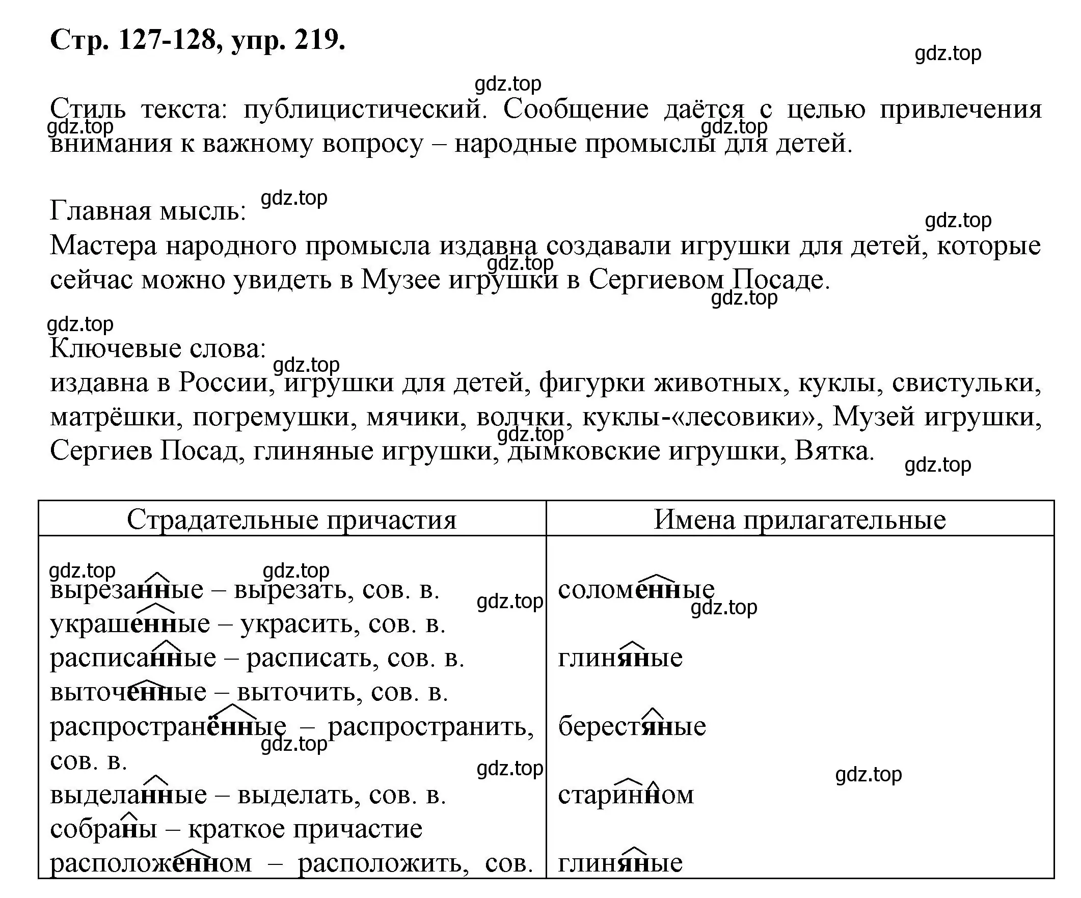 Решение номер 219 (страница 127) гдз по русскому языку 7 класс Ладыженская, Баранов, учебник 1 часть