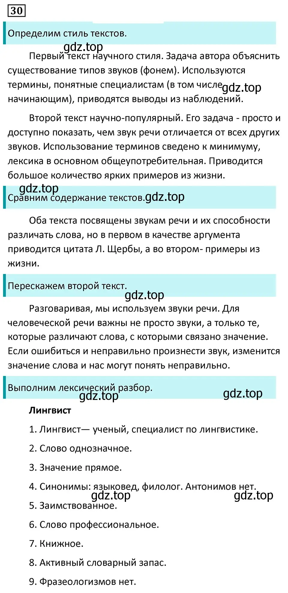 Решение 5. номер 30 (страница 19) гдз по русскому языку 7 класс Ладыженская, Баранов, учебник 1 часть