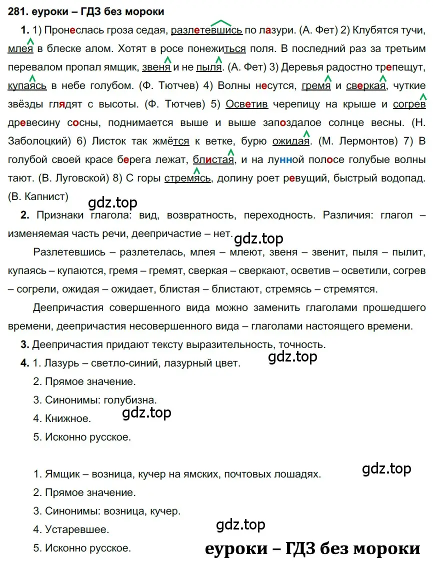 Решение 2. номер 281 (страница 105) гдз по русскому языку 7 класс Разумовская, Львова, учебник