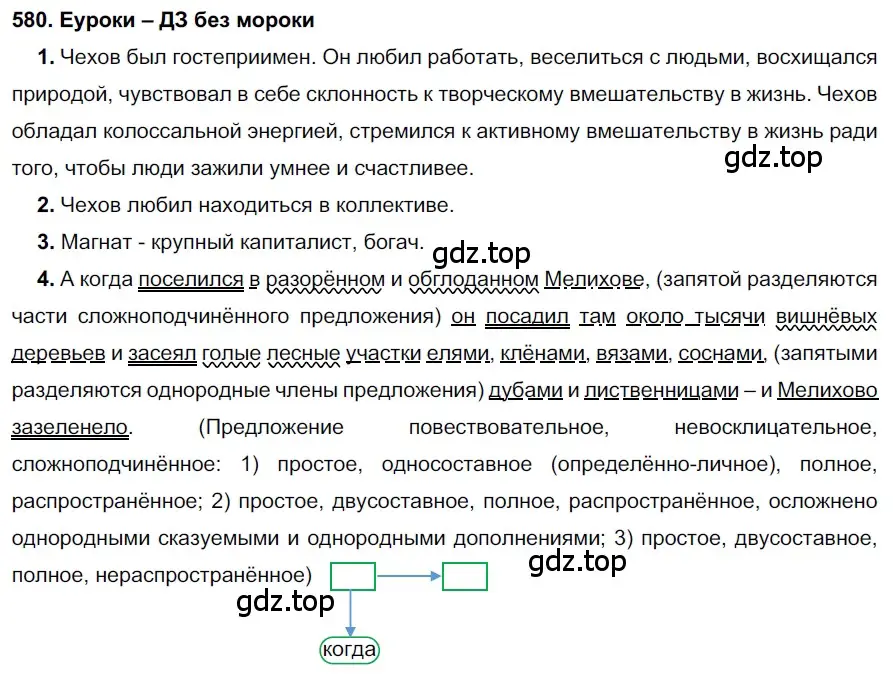 Решение 2. номер 580 (страница 222) гдз по русскому языку 7 класс Разумовская, Львова, учебник