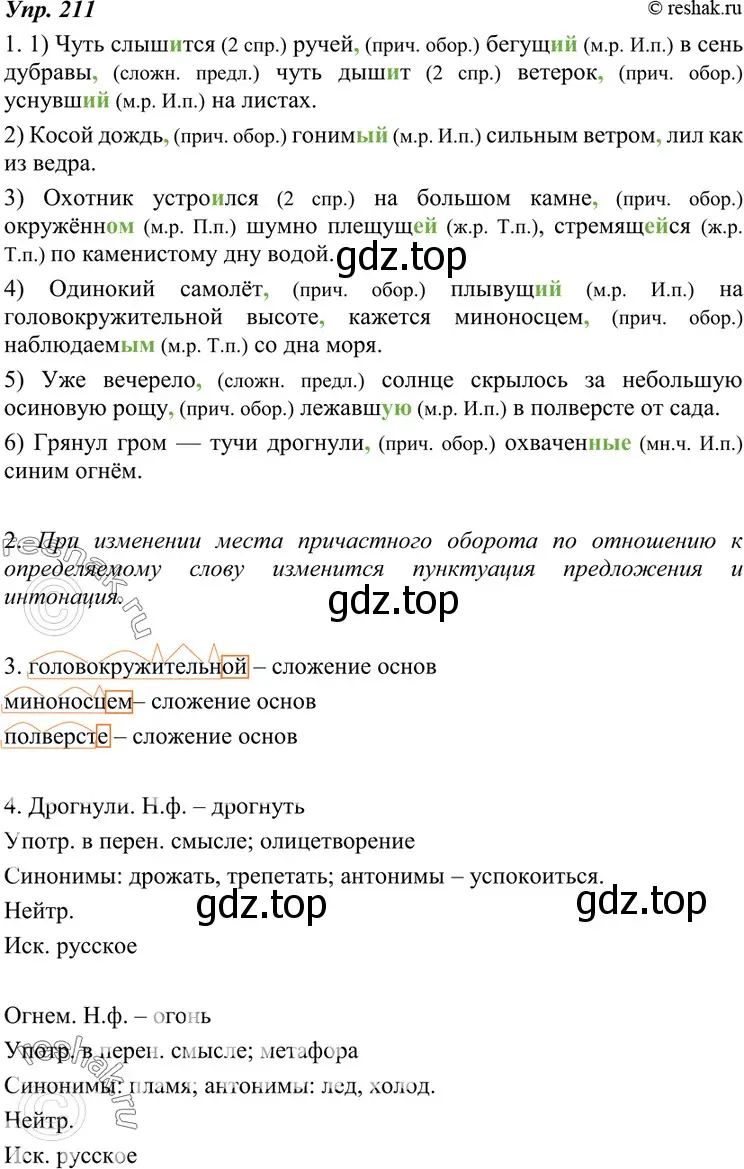 Решение 4. номер 211 (страница 76) гдз по русскому языку 7 класс Разумовская, Львова, учебник