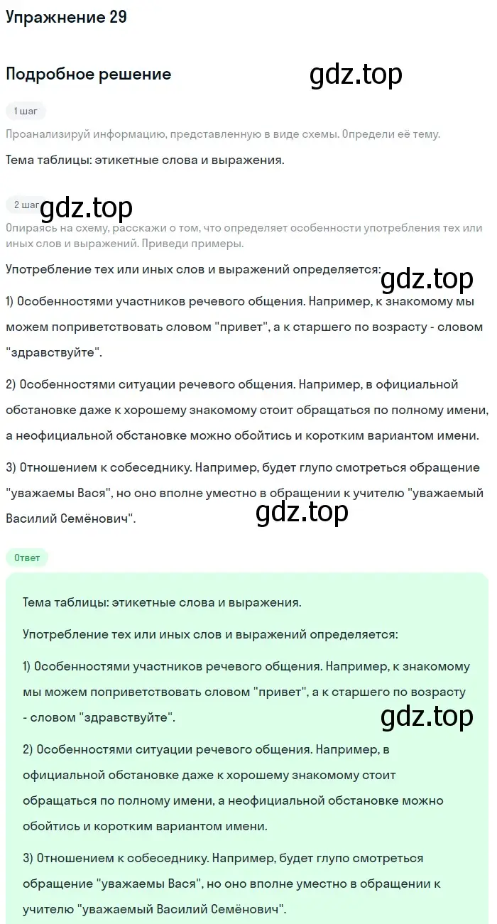 Решение номер 29 (страница 18) гдз по русскому языку 7 класс Рыбченкова, Александрова, учебник 1 часть