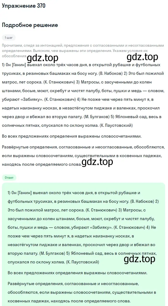 Решение 2. номер 370 (страница 170) гдз по русскому языку 8 класс Пичугов, Еремеева, учебник