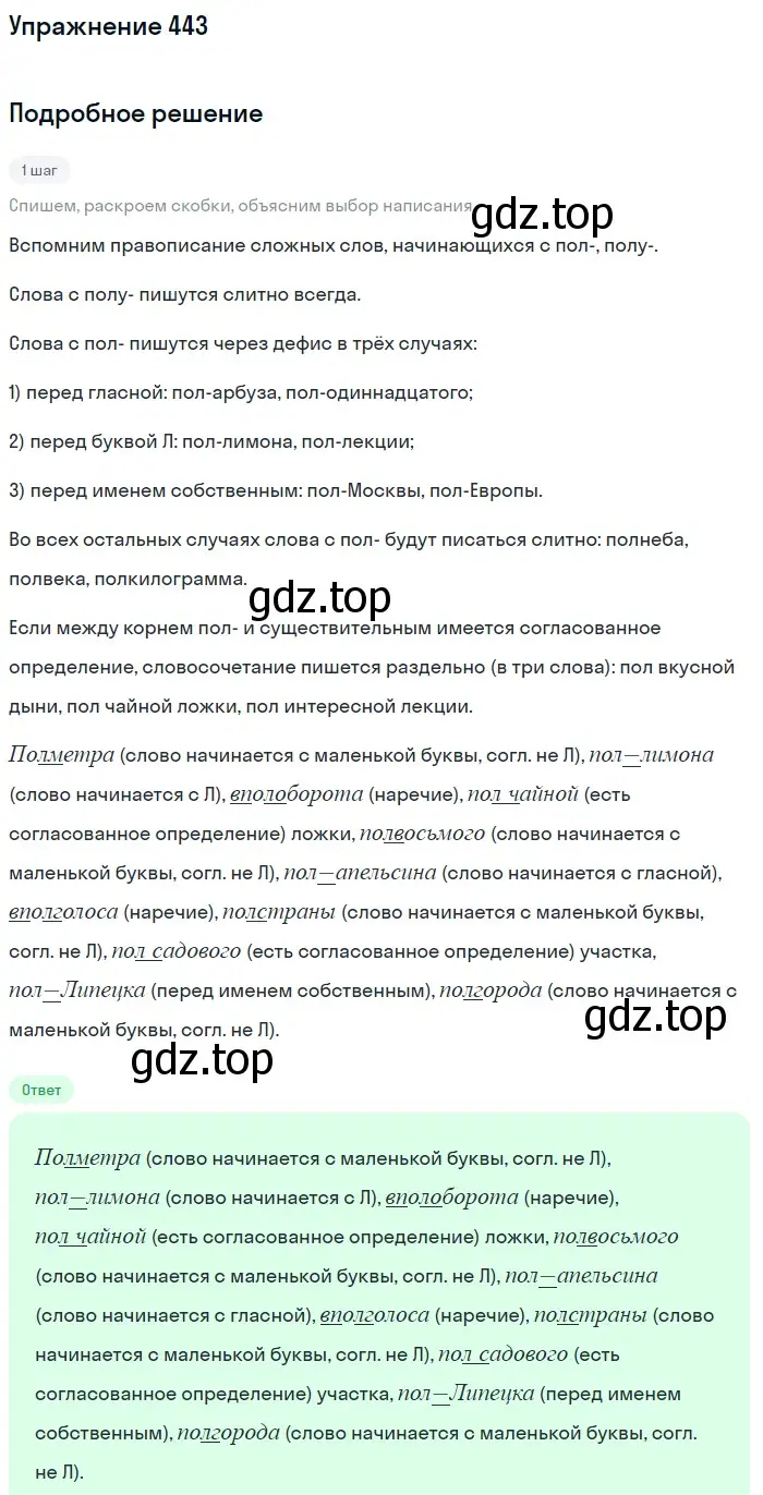 Решение 2. номер 443 (страница 202) гдз по русскому языку 8 класс Пичугов, Еремеева, учебник