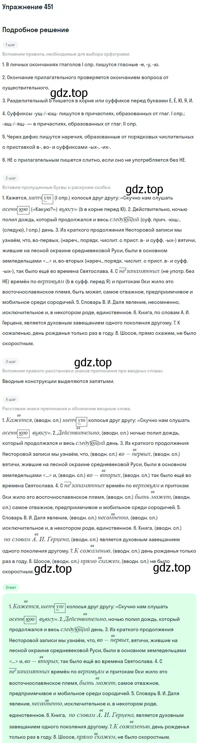 Решение 2. номер 451 (страница 205) гдз по русскому языку 8 класс Пичугов, Еремеева, учебник