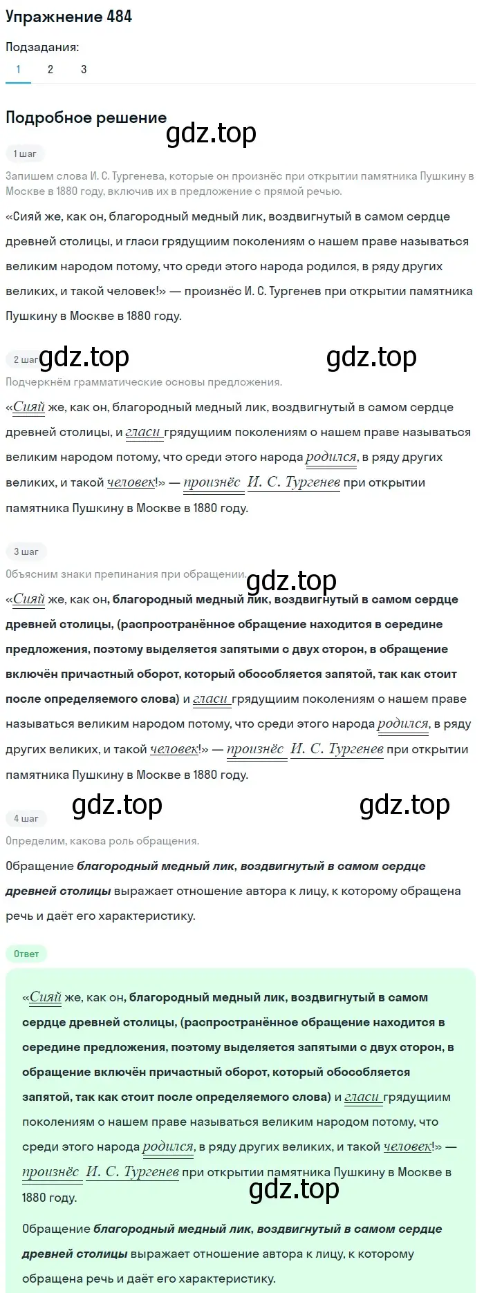 Решение 2. номер 484 (страница 222) гдз по русскому языку 8 класс Пичугов, Еремеева, учебник