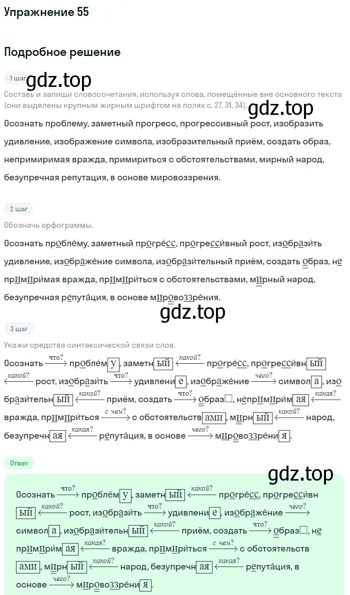 Решение 2. номер 55 (страница 33) гдз по русскому языку 8 класс Пичугов, Еремеева, учебник