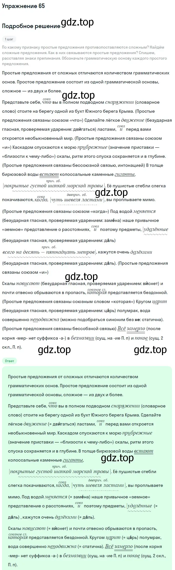 Решение 2. номер 65 (страница 33) гдз по русскому языку 9 класс Бархударов, Крючков, учебник