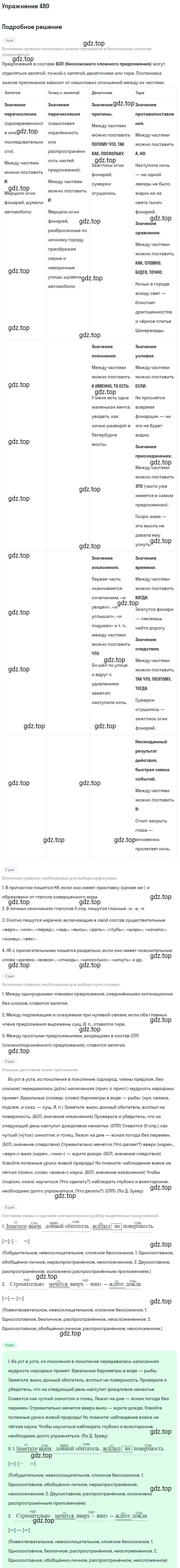 Решение номер 480 (страница 329) гдз по русскому языку 10-11 класс Греков, Крючков, учебник