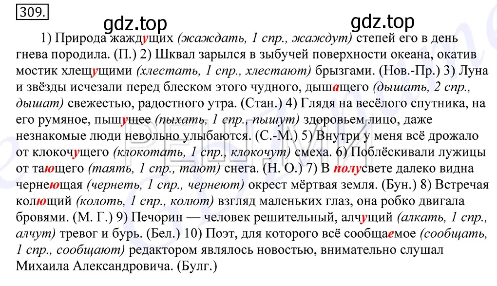 Решение 2. номер 309 (страница 196) гдз по русскому языку 10-11 класс Греков, Крючков, учебник