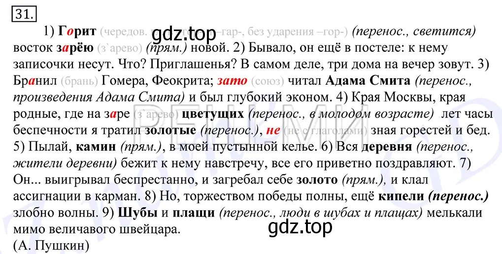 Решение 2. номер 31 (страница 28) гдз по русскому языку 10-11 класс Греков, Крючков, учебник