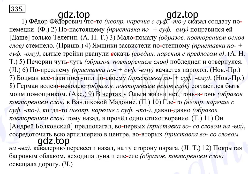 Решение 2. номер 335 (страница 215) гдз по русскому языку 10-11 класс Греков, Крючков, учебник