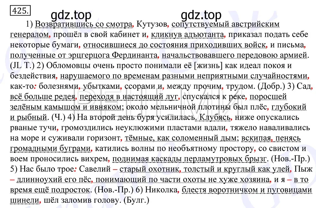 Решение 2. номер 425 (страница 287) гдз по русскому языку 10-11 класс Греков, Крючков, учебник