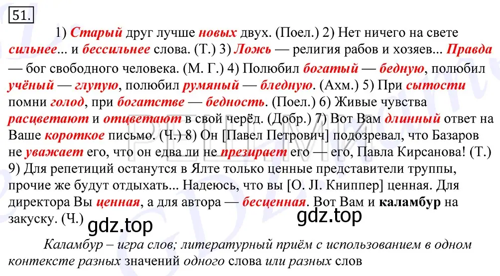 Решение 2. номер 51 (страница 40) гдз по русскому языку 10-11 класс Греков, Крючков, учебник