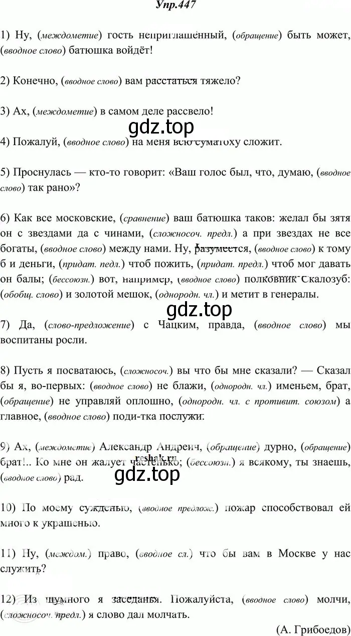 Решение 3. номер 447 (страница 304) гдз по русскому языку 10-11 класс Греков, Крючков, учебник