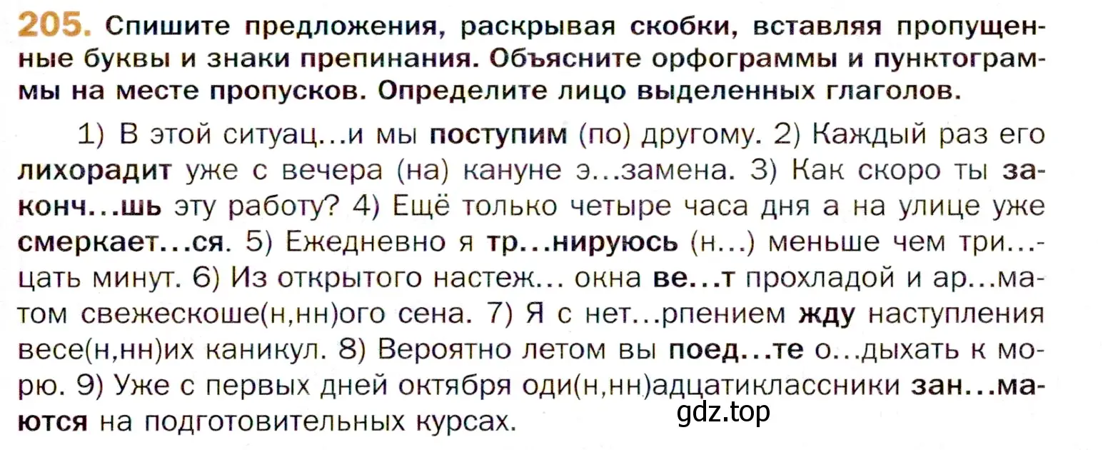 Условие номер 205 (страница 313) гдз по русскому языку 11 класс Гусарова, учебник