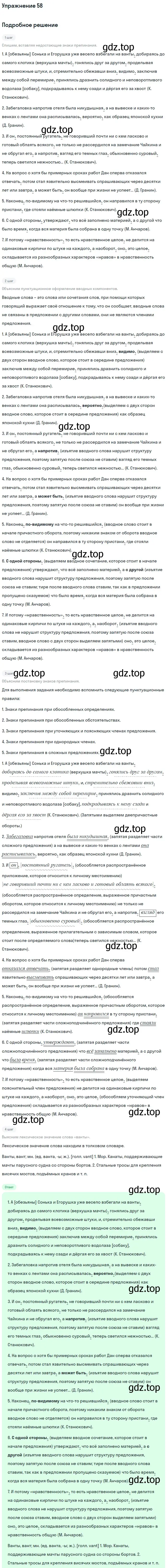 Решение номер 58 (страница 93) гдз по русскому языку 11 класс Гусарова, учебник